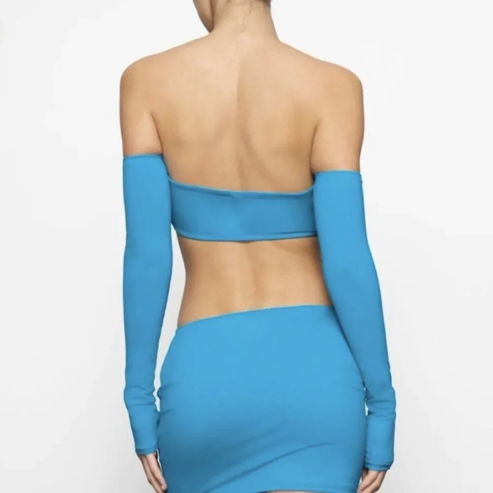SKIMS Swim Long Sleeve Bikini Top Turquoise Blue Size L